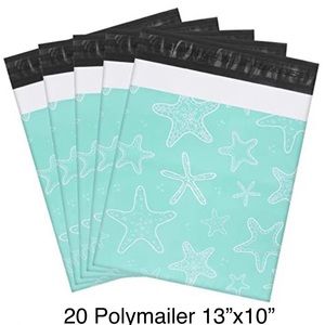 20 Pcs Blue Starfish Poly Mailers 10″x13″